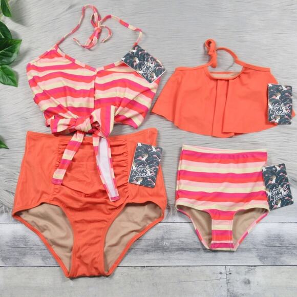 KORTNI JEANE Tied-Up Top & Ribbed Ruched Bottoms Swimsuit Bikini Set Small NEW - Picture 12 of 13